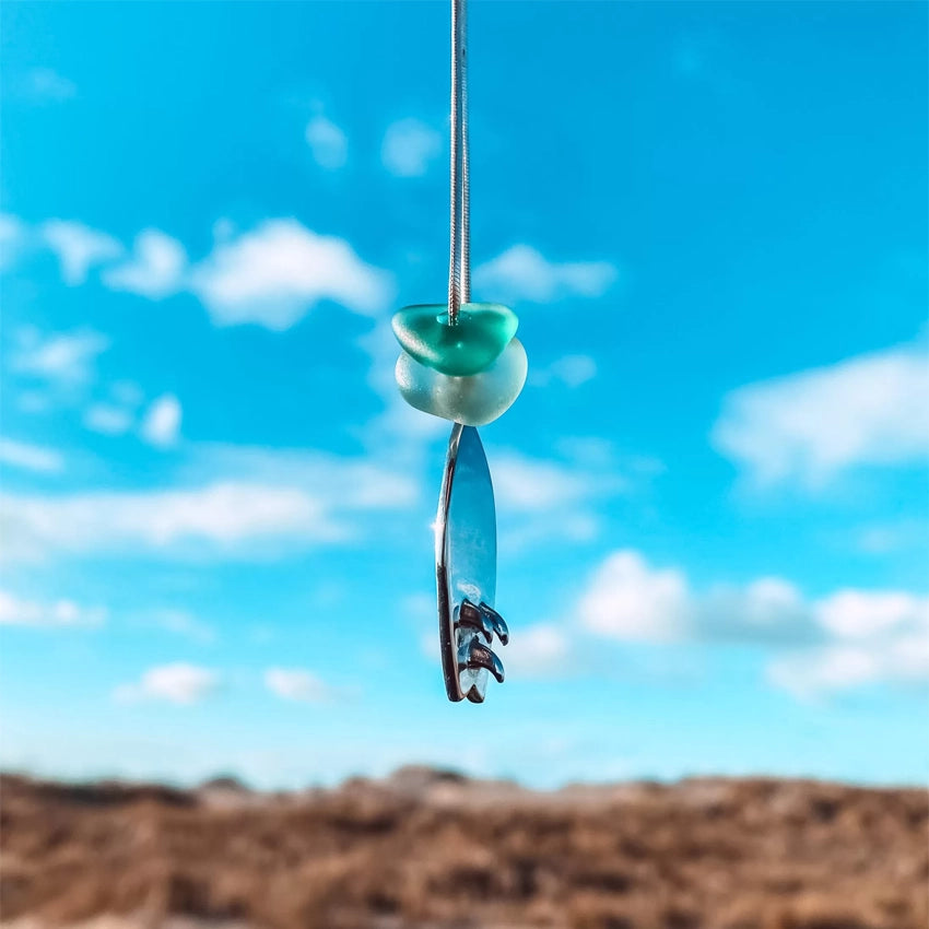 Zeeglas Surfplank Ketting Zilver