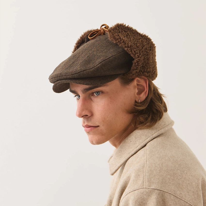 Barrel Earflap Snap Cap - Brown/Brown Tweed