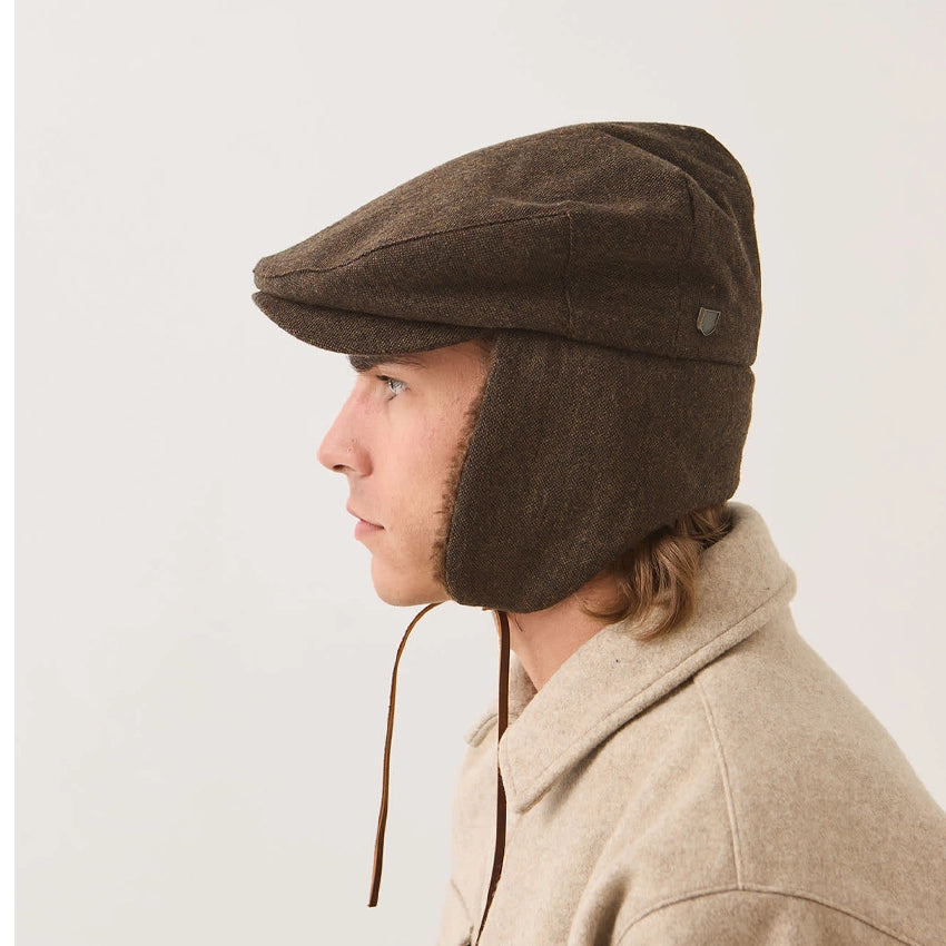 Barrel Earflap Snap Cap - Brown/Brown Tweed