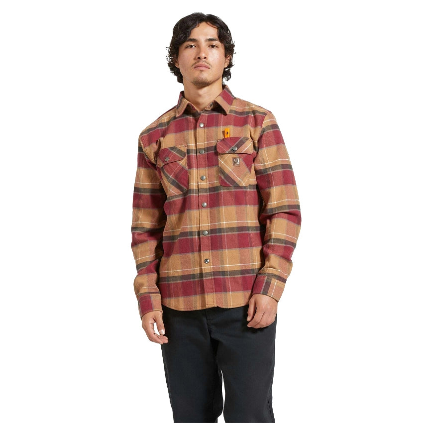 Builders Bowery Stretch Water Resistant L/S Flannel Shirt - Woodsmoke/Cordovan/Red/Washed