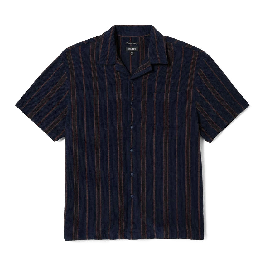 Bunker Waffle Stripe S/S Woven Overhemd - Washed Navy Stripe