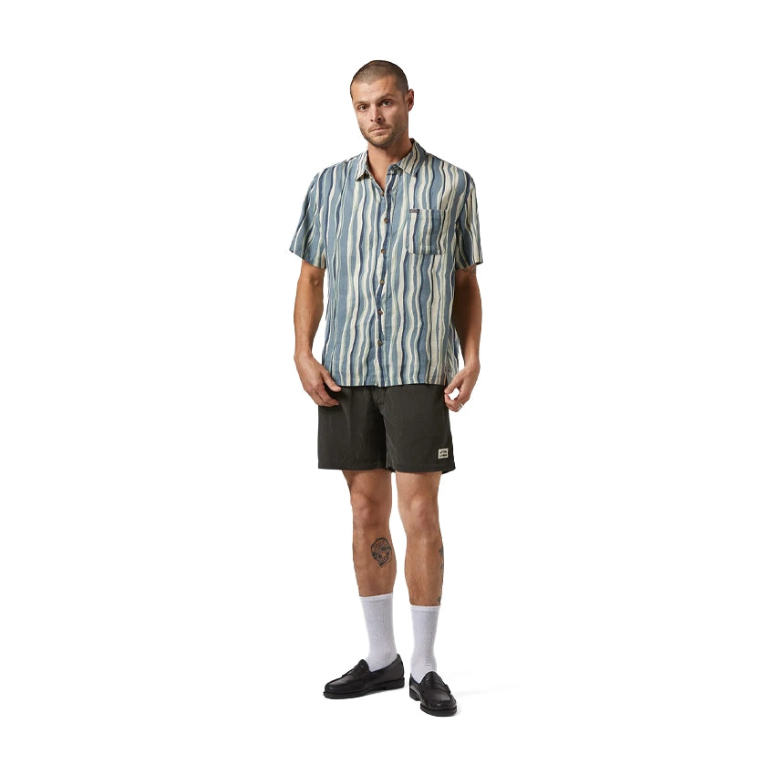 Cru Slub Relaxed SS Shirt - Basalt Blue/Painterly Stripe