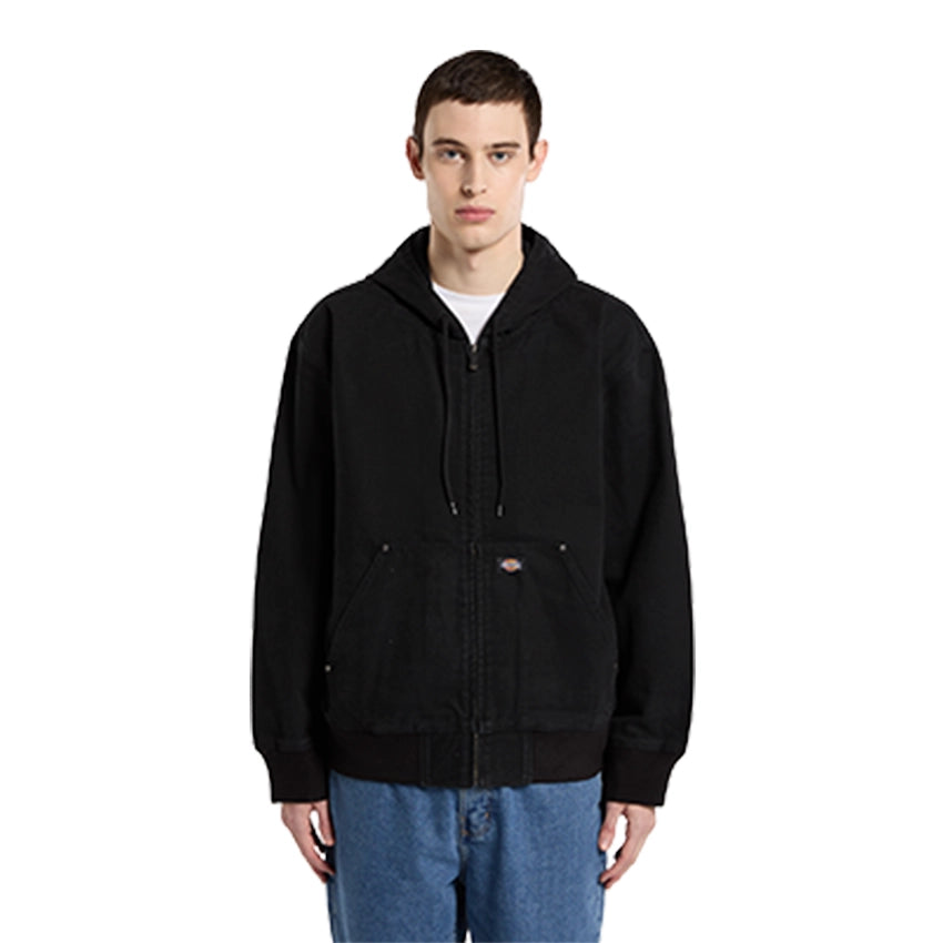 Unlined Canvas Hooded Bomber Jacket - Black