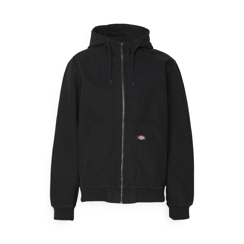 Unlined Canvas Hooded Bomber Jacket - Black