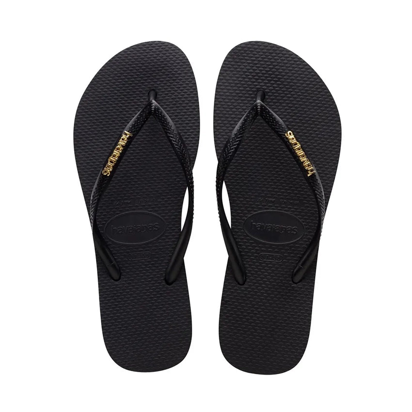 Women's Slim Metallic Slippers - Black/Golden