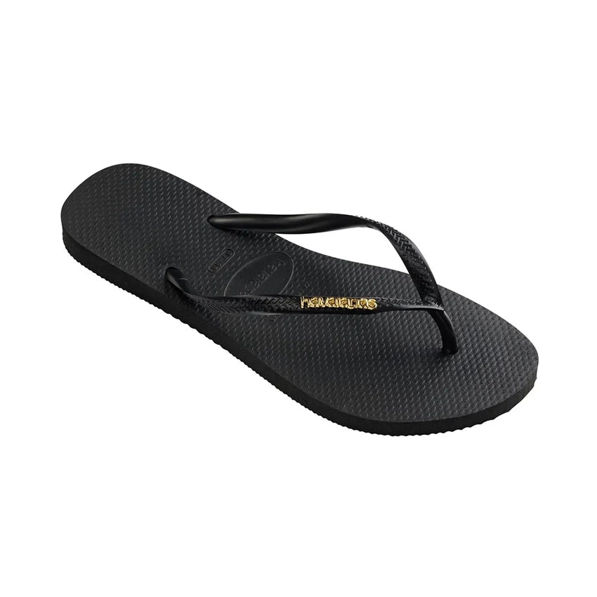 Women's Slim Metallic Slippers - Black/Golden