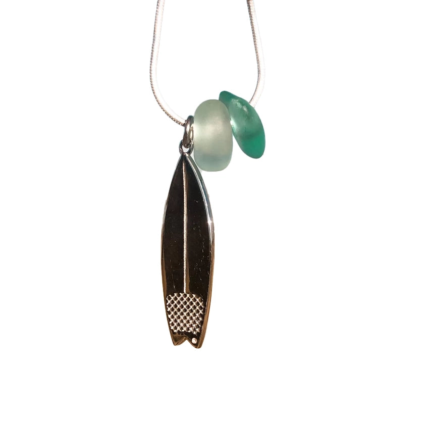 Zeeglas Surfplank Ketting Zilver