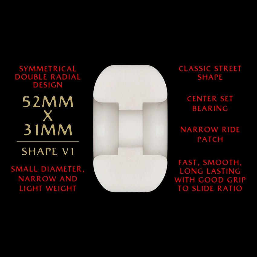 Dragon Dragons 52mm x 31mm 93A V1 Skateboard Wielen (4-pack) - White