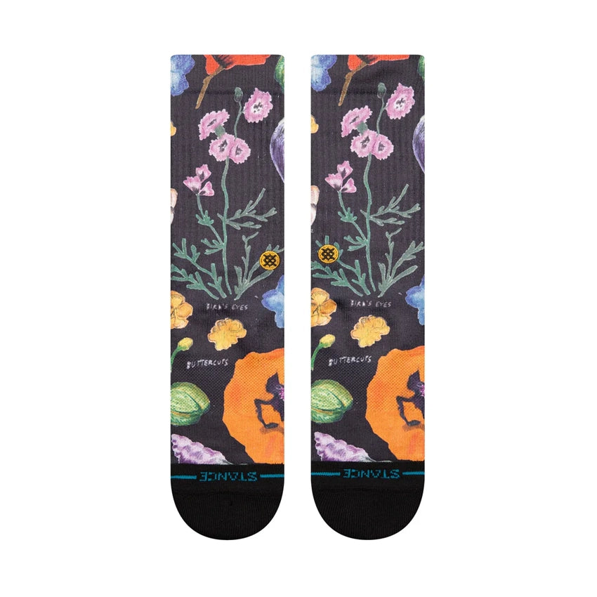 Lucas Floral Crew Sokken - Black