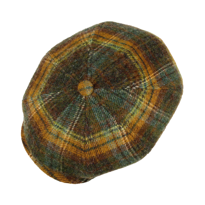 Hatteras Wool Check Flatcap - Green/Dark Orange