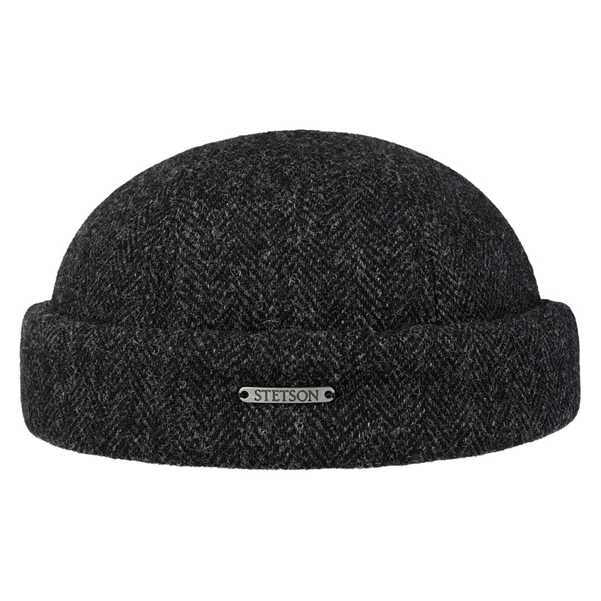 Wool Herringbone Docker Hat - Dark Grey
