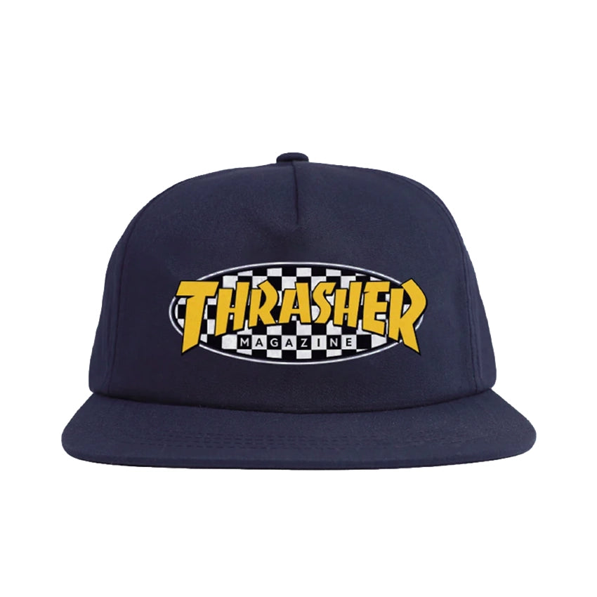 Checkered Oval Snapback - Navy