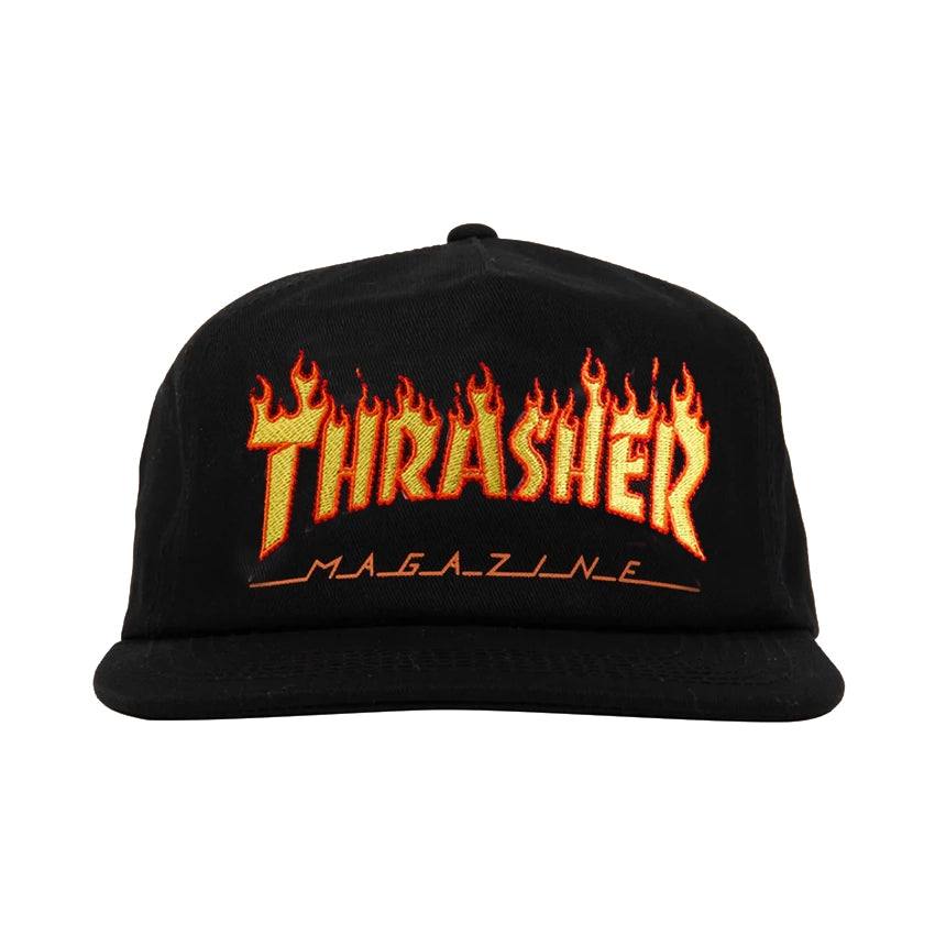 Flame Embroidered Snapback - Black