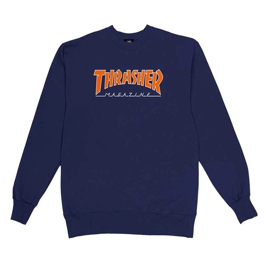 Outlined Crew Sweater - Navy/Orange S