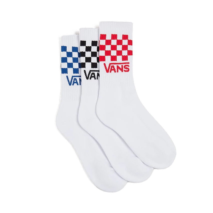 Kids Drop V Classic Crew Sokken (3-pack) - Red/Blue/Black Check