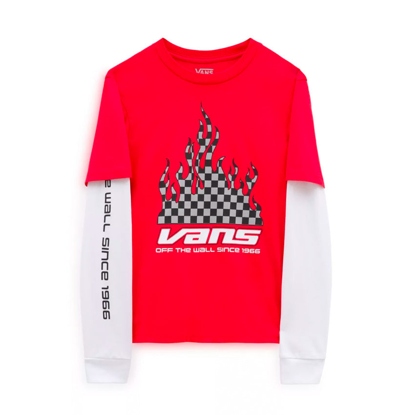 Kids Reflective Checkerboard Flame Twofer T-Shirt - True Red/White