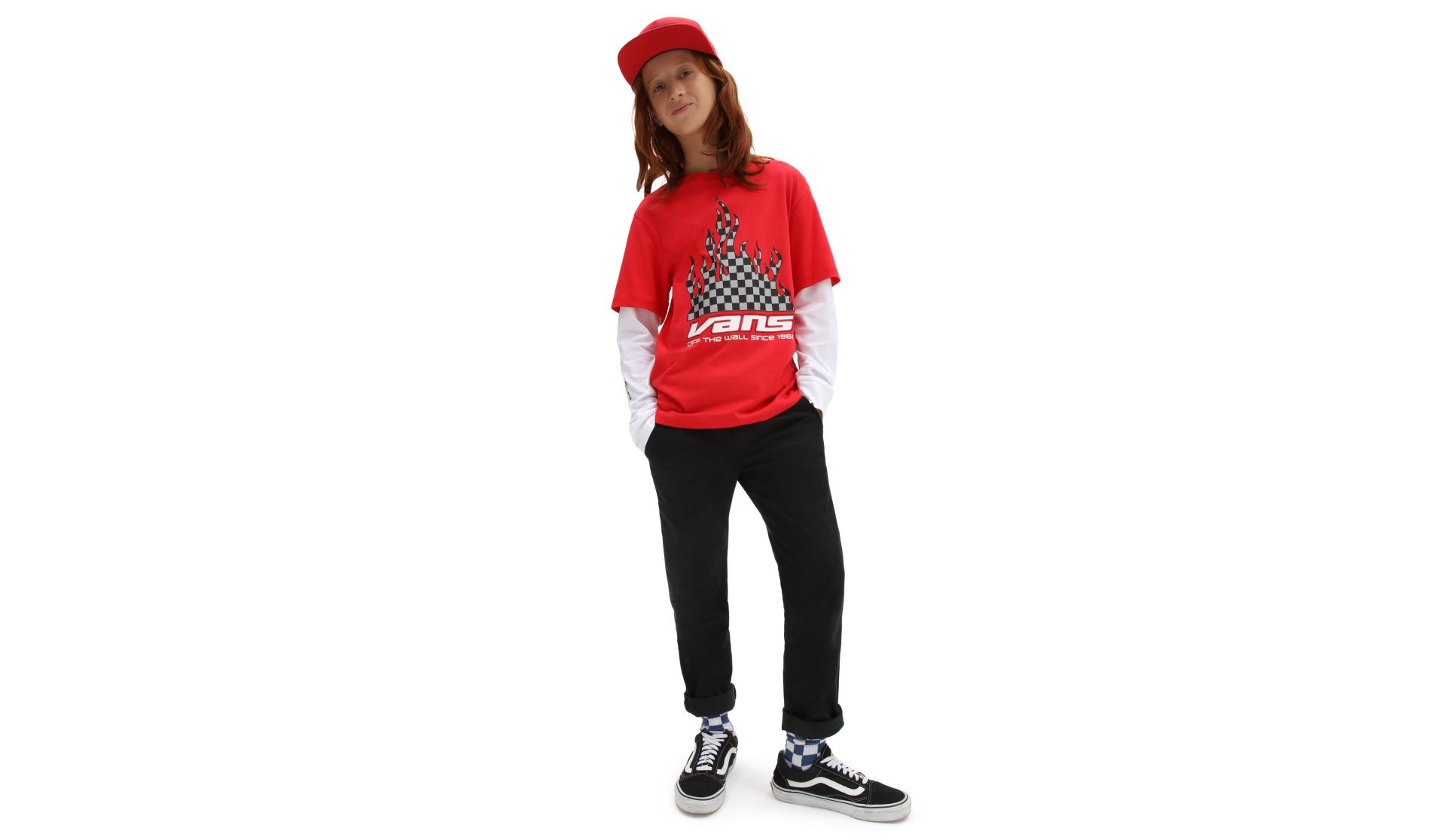 Kids Reflective Checkerboard Flame Twofer T-Shirt - True Red/White