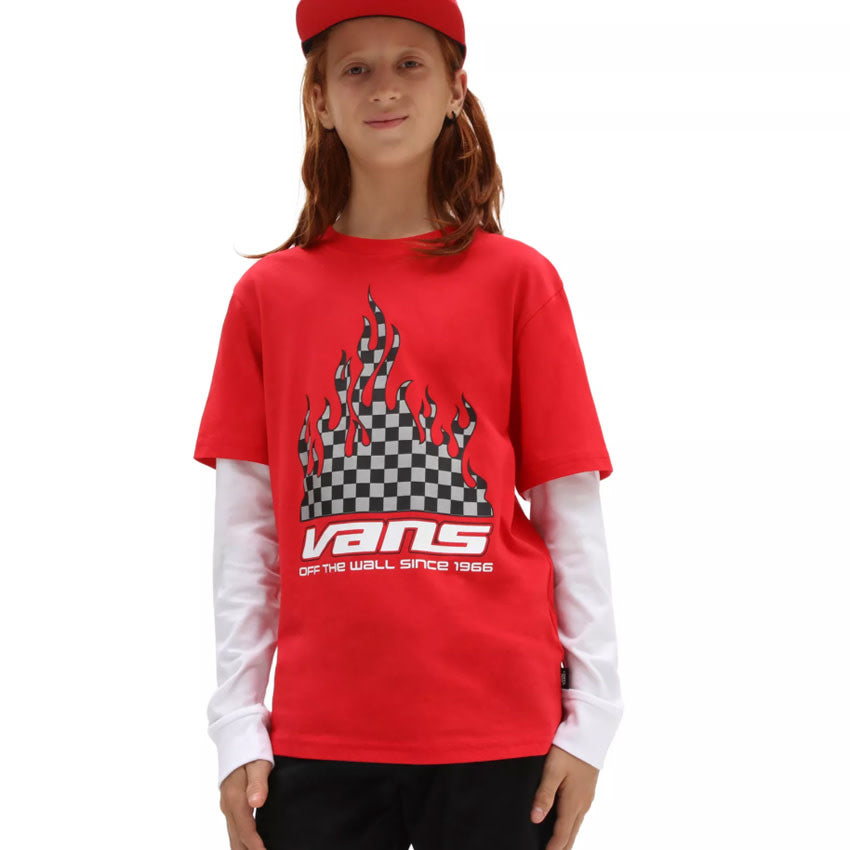 Kids Reflective Checkerboard Flame Twofer T-Shirt - True Red/White